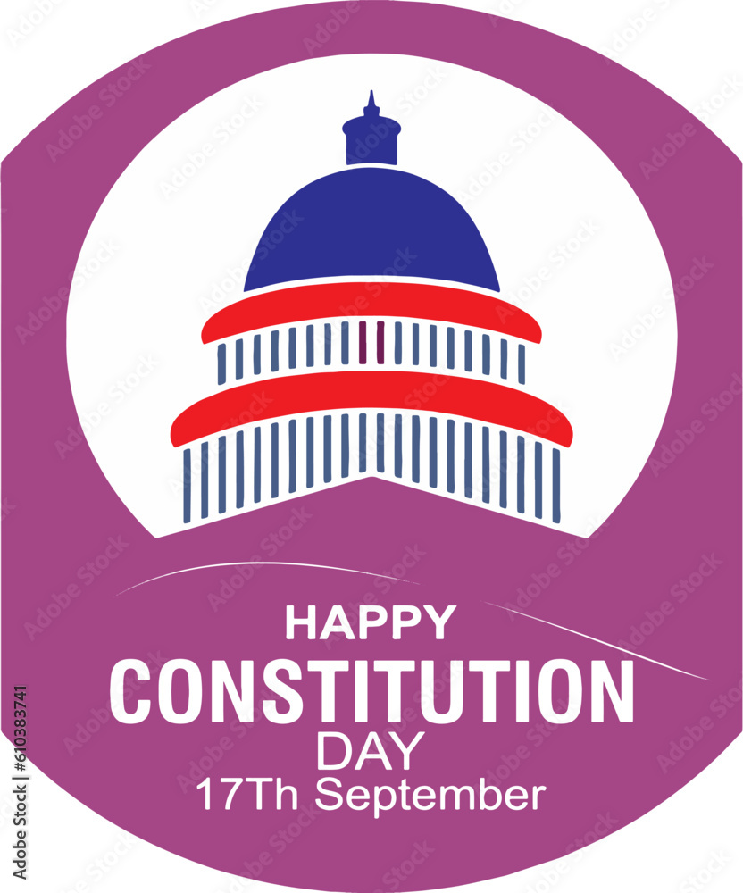 American National Constitution Day. Patriotic symbol, Capitol building silhouette. Greeting card, banner, poster and message icon for media and web.
