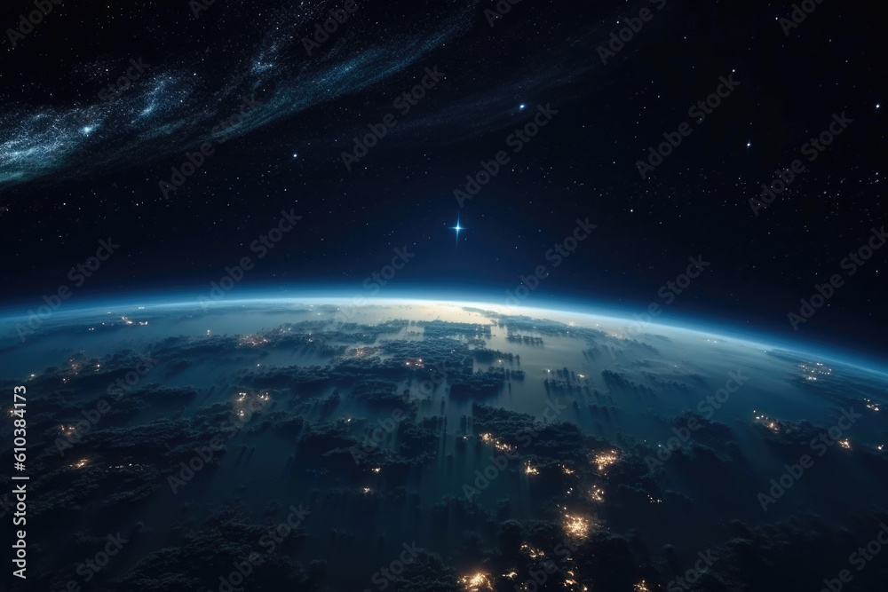 Celestial Panorama: Awe-Inspiring Skyline from Orbit. Generative AI