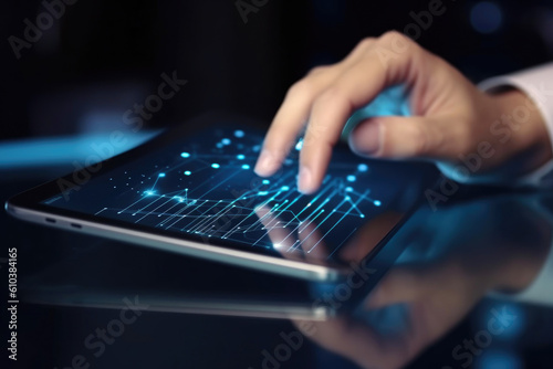 Modern Technology Concept: Businessman Engaging with Digital Tablet. Generative AI