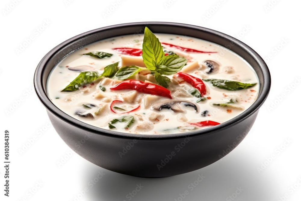 Asian soup in a bowl on a white background. Generative AI Asian soup in a bowl on a white background. Generative AI