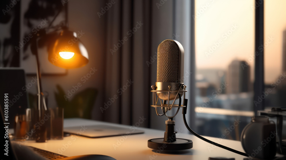 the microphone on the table for the podcast with Ai Generated