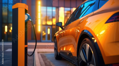 Orange Electric vehicles and electric vehicle chargers with Ai Generated