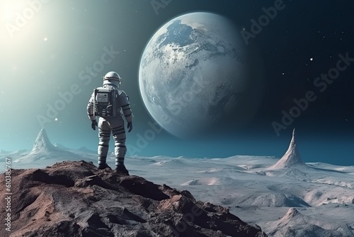 illustration, astronaut on the edge of a rock, ai generative
