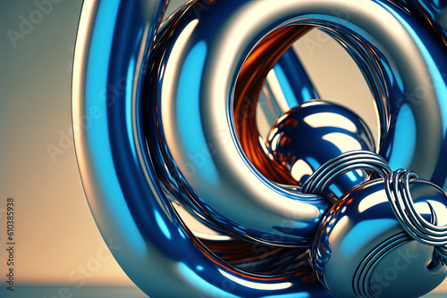 Abstract chrome pipes composition. Industry themed background with shiny metallic connected pipes. Generated AI. photo