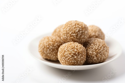 illustration, plate of delicious sesame balls, ai generative