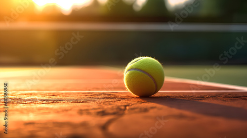 Close-up of a tennis ball on the background of a court with space for copying. Playing tennis. The concept of sports, recreation. Generative AI. © Свет Лана