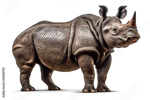 Side view of Sumatran rhino on white background Generative AI photo
