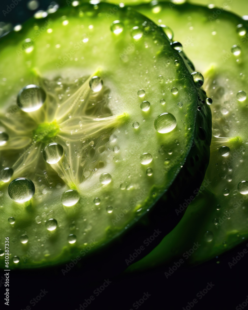AI generated close up photo of juicy cucumber slice AI generated close up photo of juicy cucumber slice