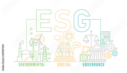ESG. Creative outline lettering. Editable vector illustration