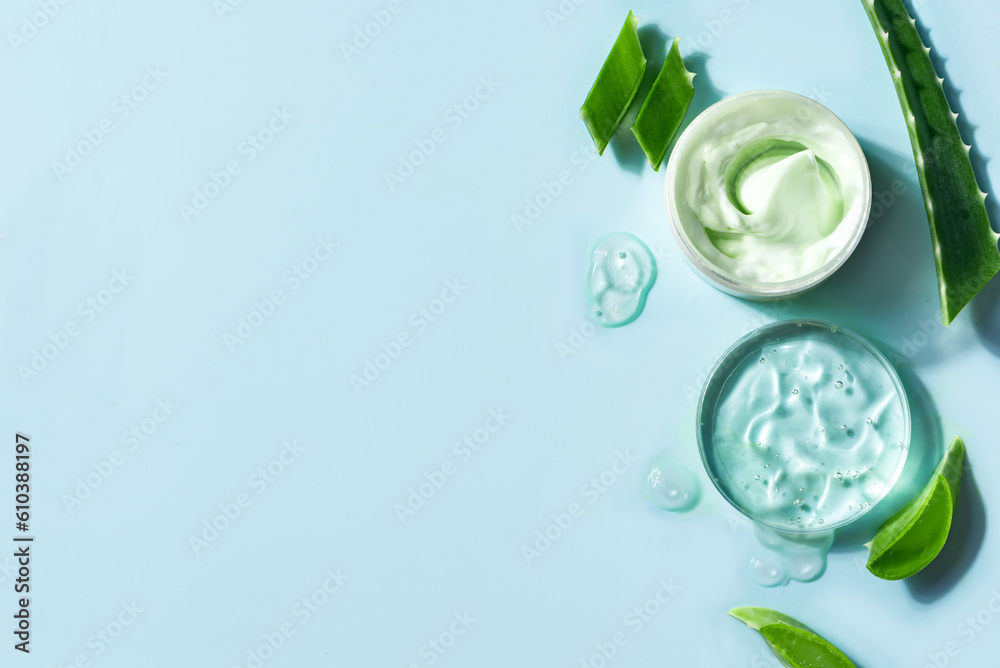 Aloe vera plant leaves and cosmetic gel Aloe vera plant leaves and cosmetic gel
