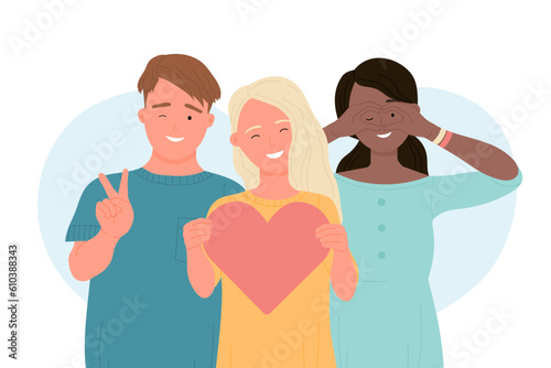 People standing together with heart, solidarity, love concept vector illustration