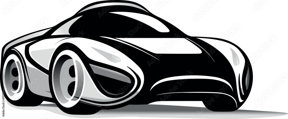 futuristic car in black over white