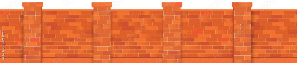 Fototapeta premium Red brick wall.Isolated brick fence front view