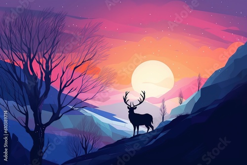 illustration in stained glass style, wild deer, ai generative