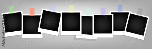 Photo frames big set mockup glued with color tape .