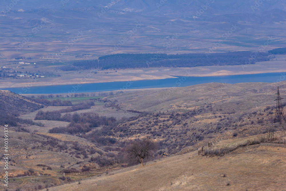 Beautiful view Aghstev reservoir, on Armenia-Azerbaijan state border