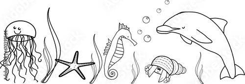 Banner con animali ed elementi del mare