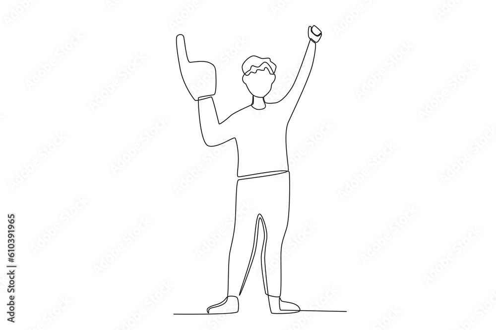 A man becomes a passionate supporter. Football supporter one-line drawing A man becomes a passionate supporter. Football supporter one-line drawing
