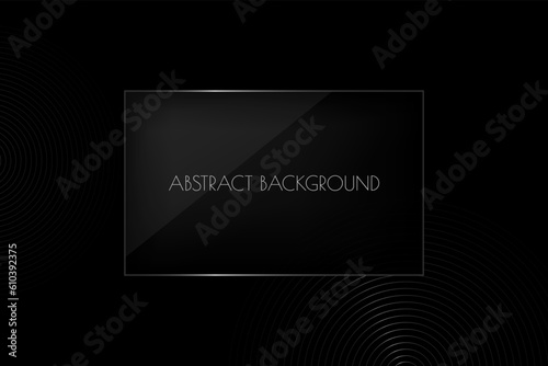 Vector abstract black premium background with platinum rectangle frame. Modern luxurious elegant backdrop in dark color and glass effect for exclusive posters, banners, invitations, business cards.