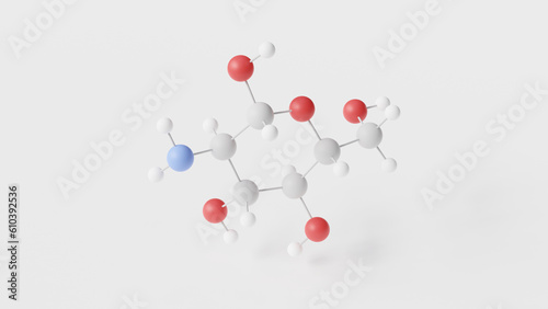 glucosamine molecule 3d, molecular structure, ball and stick model, structural chemical formula monosaccharides