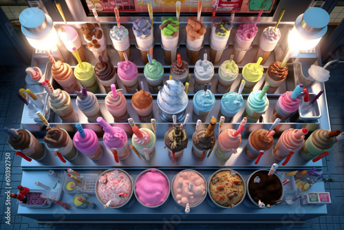  Ice Cream and Refreshing Fruit Treats - Indulge in Mouthwatering Scoops, Colorful Cones and Chilled Delicacies! Explore the World of Art with Delicious Ice Cream Swirls, Tropical Fruit Generative Ai