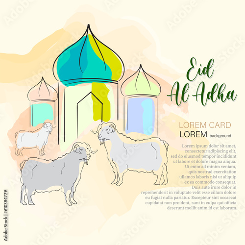 Vector illustration of Eid al-Adha greeting card with sheep.