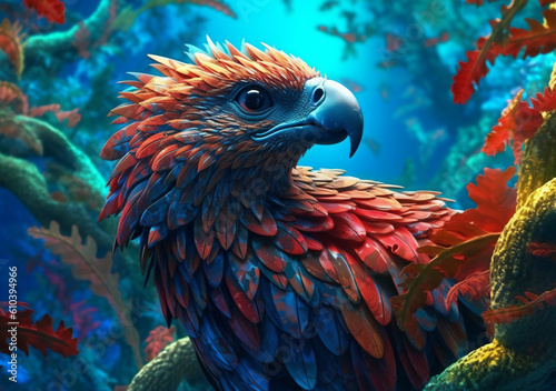 Eagle with flowers in the style of hyper-realistic generative AI © soysuwan123