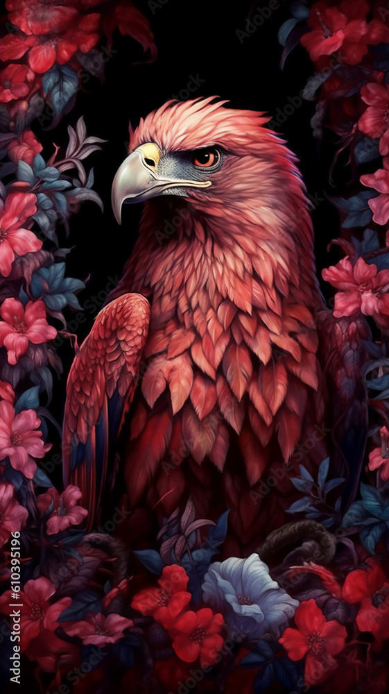 Eagle with flowers in the style of hyper-realistic generative AI Eagle with flowers in the style of hyper-realistic generative AI