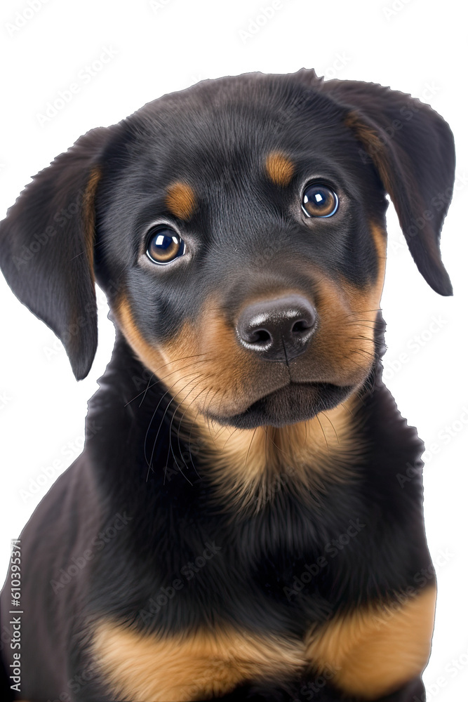 Close-up of a cute puppy dog sitting looking forward. On a transparent background - Generative AI Close-up of a cute puppy dog sitting looking forward. On a transparent background - Generative AI