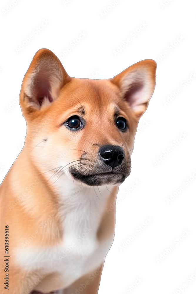 Close-up of a cute puppy dog sitting looking forward. On a transparent background - Generative AI 