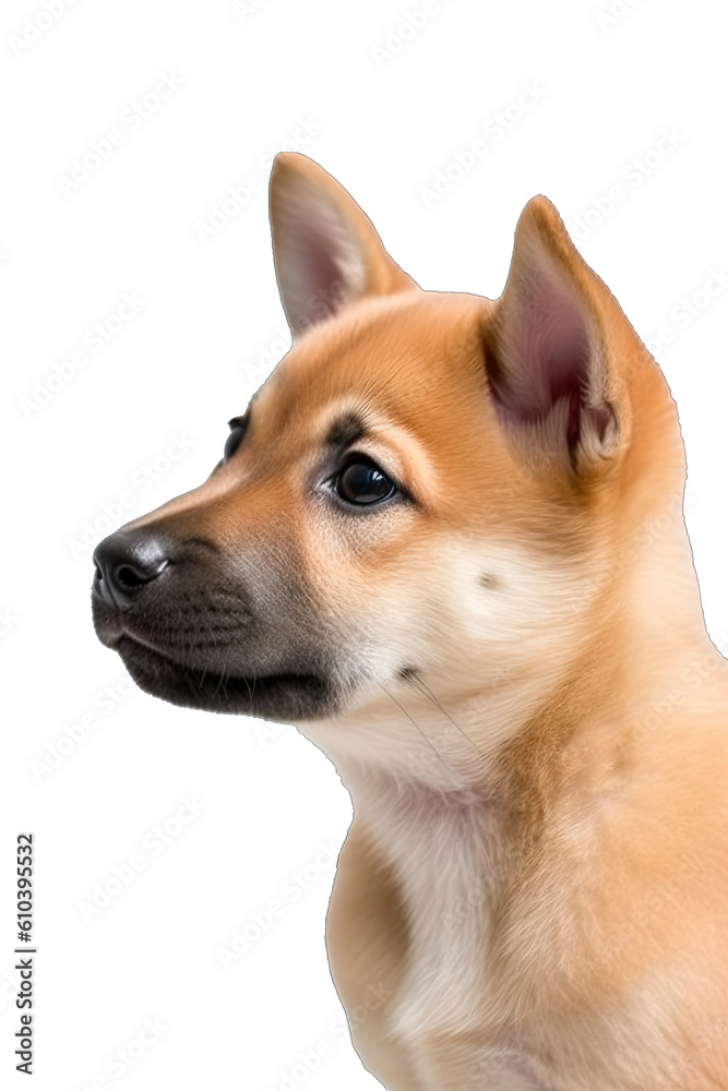 Close-up of a cute puppy dog sitting looking to the side  On a transparent background - Generative AI 