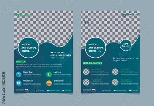 A4 Medical Flyer Design, Healthcare cover a4 template design. Business promotion banner for health care.