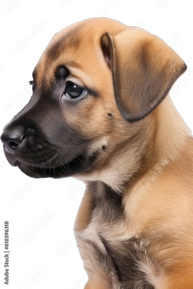 Close-up of a cute puppy dog sitting looking to the side. On a transparent background - Generative AI 