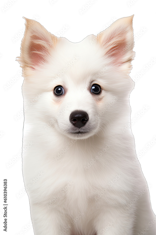 Close-up of a cute puppy dog sitting looking forward. On a transparent background - Generative AI Close-up of a cute puppy dog sitting looking forward. On a transparent background - Generative AI