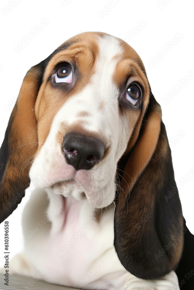 Close-up of a cute puppy dog sitting looking forward. On a transparent background - Generative AI 