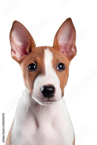 Close-up of a cute puppy dog sitting looking forward. On a transparent background - Generative AI  © meredith blaché 