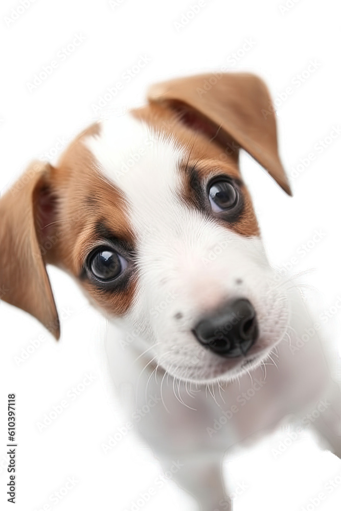 Close-up of a cute puppy dog sitting looking forward. On a transparent background - Generative AI 