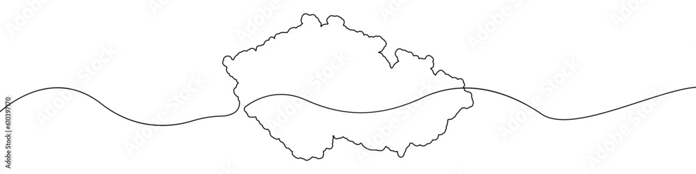 Map of the Czech Republic icon line continuous drawing vector. One line Map of the Czech Republic icon vector background. Map of the Czech Republic icon. Continuous outline of a Map of the Czech Repub