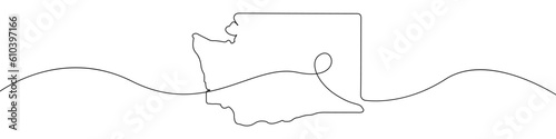 Washington state map icon line continuous drawing vector. One line Washington state map icon vector background. Washington state map icon. Continuous outline of a Washington state map icon.