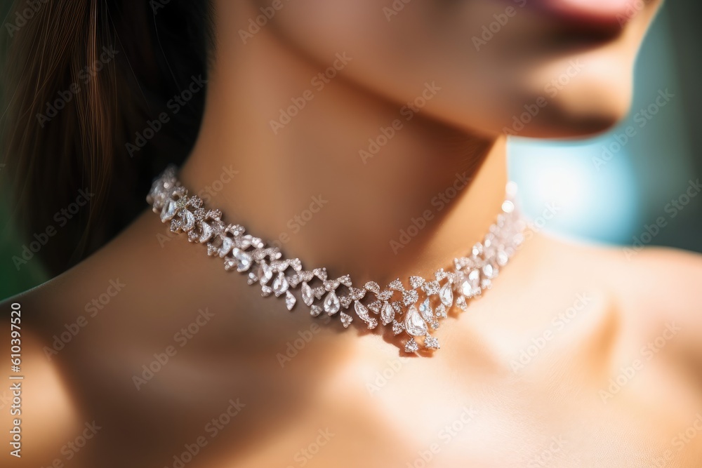 The allure of a sparkling diamond necklace on display