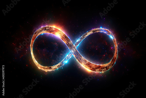 Abstract colorful infinity symbol on dark background, Generative AI