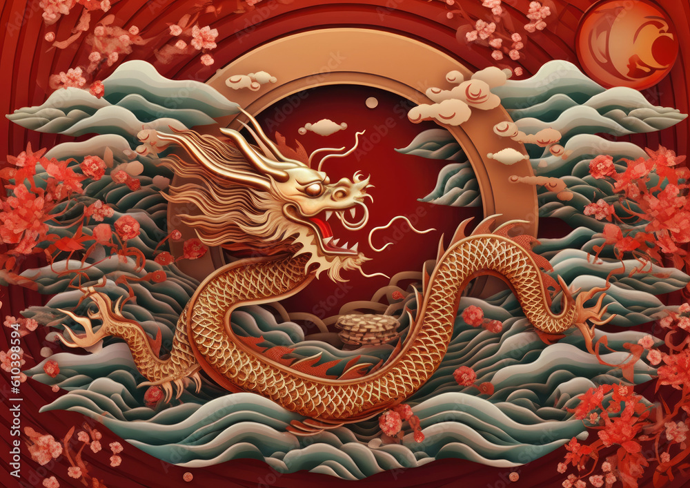Image of the Red and Gold Chinese Dragon. The symbol of the year 2024 dragon Image of the Red and Gold Chinese Dragon. The symbol of the year 2024 dragon