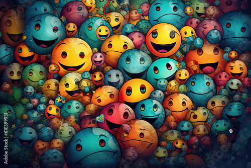 Cute smileys with different emotions, generative ai photo