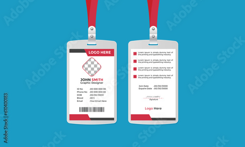 Modern Corporate and Creative ID Card Design Template Vertical Name ID Card Simple and Clean Red White and Black Business ID Card  Vector Illustration Colorful Gradient  Design New Design