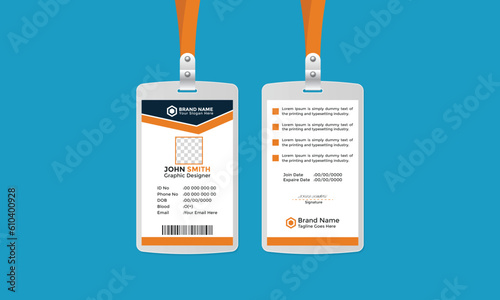 Modern Corporate and Creative ID Card Design Template Vertical Name ID Card Simple and Clean Orange White and Black Business ID Card  Vector Illustration Colorful Gradient  Design New Design
