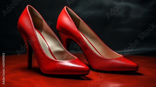 beautiful classic lacquer stylish women's shoes in red color .Generative AI