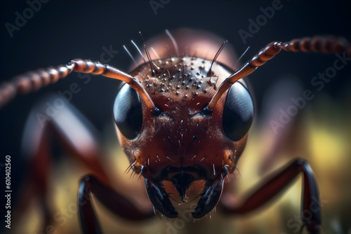 Super macro portrait of an ant. Stack macro photo. Incredible detail of the ant photo. made with generated ai. © hani