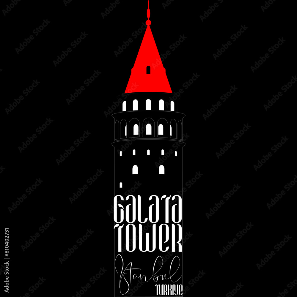 Istanbul city skyline, galata tower, vector illustrations for poster.
