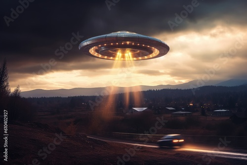 UFO Hovering Over the Desert Landscape
