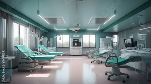 Interior of modern hospital.Created with Generative AI technology.